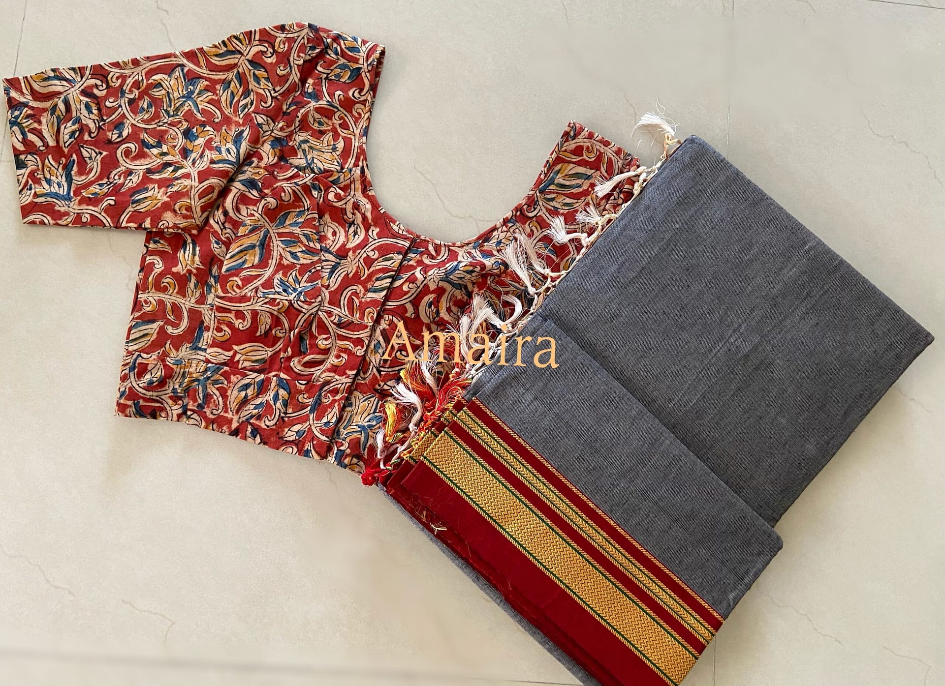 Red kalamkari blouse | Amaira